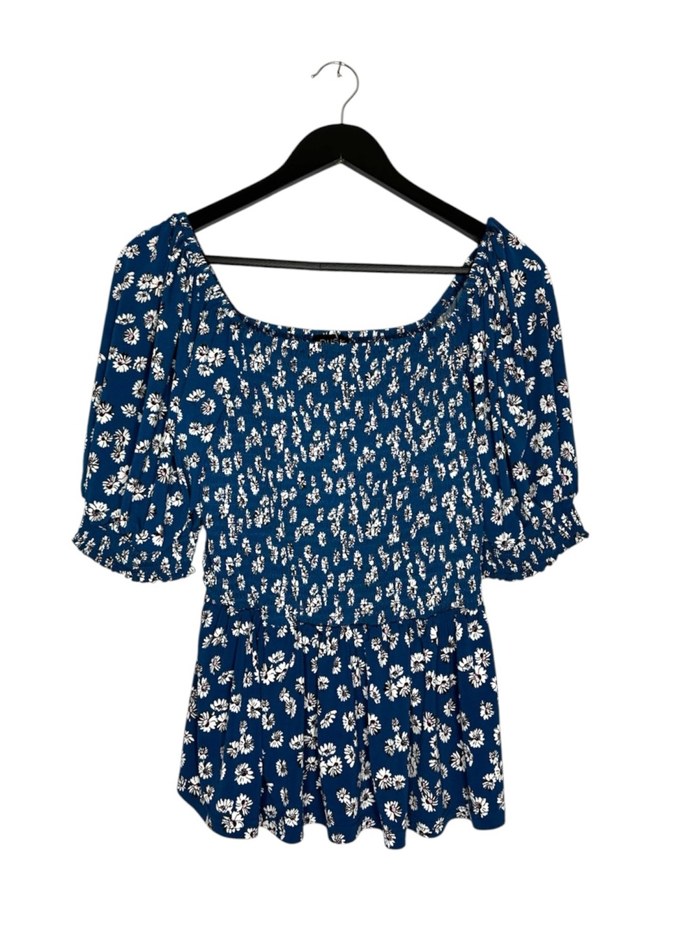 DUSK Blue Floral Smocked Babydoll Top Puff Sleeve Cottagecore Size 4 Romantic